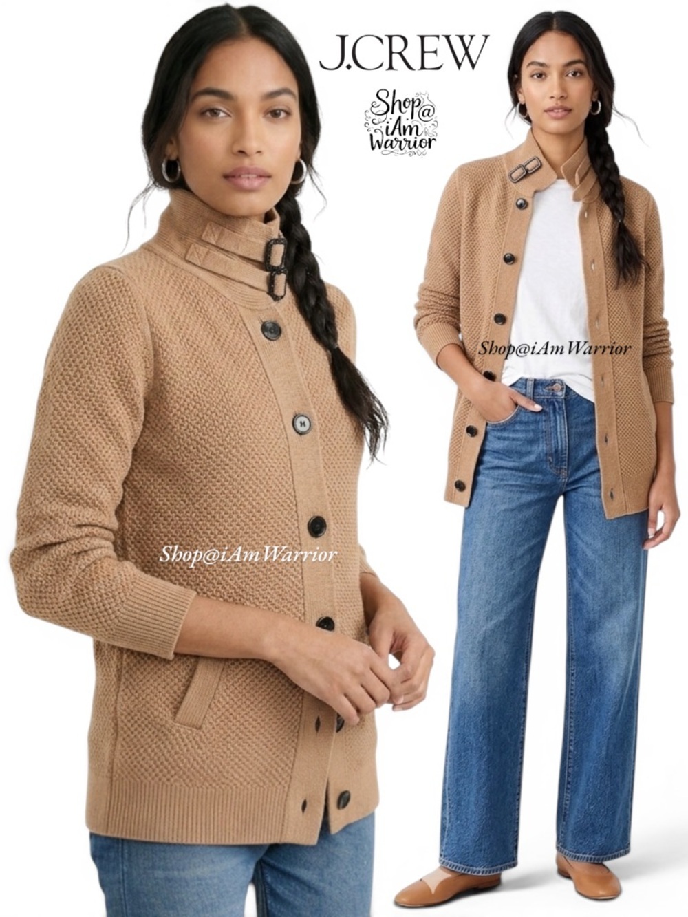 J. Crew tan textured cardigan with buckle neck *shop@iamwarrior